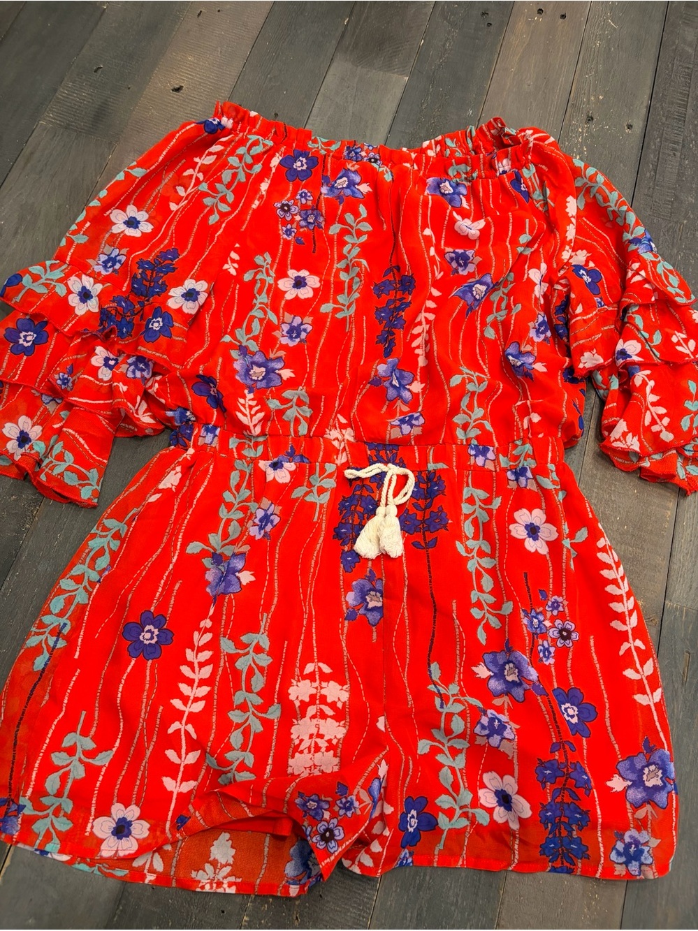 Teen Red Floral Off-Shoulder Romper Size 14